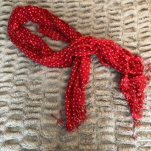 Red with white polka dot scarf